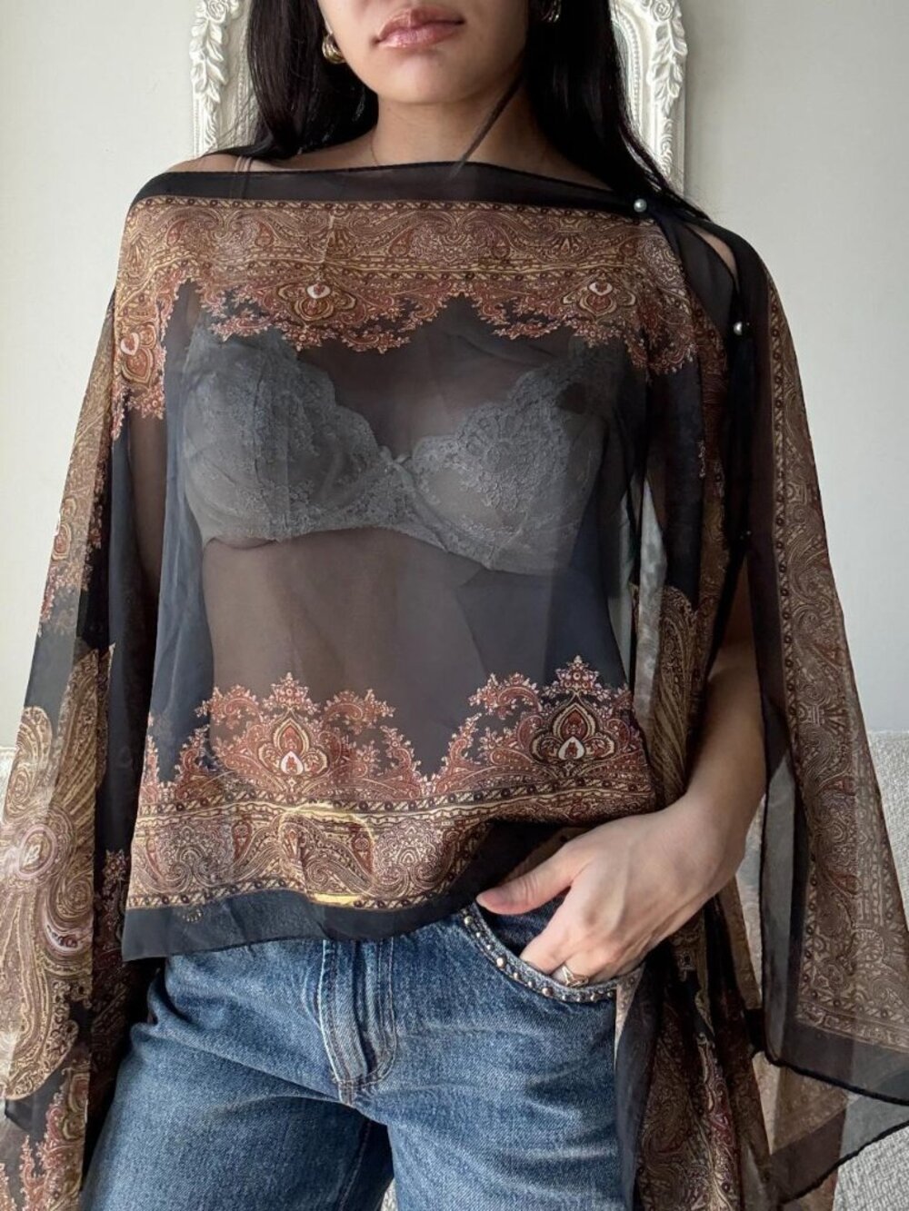 Sheer Floral Mesh Poncho Top Boho Gothic Coquette